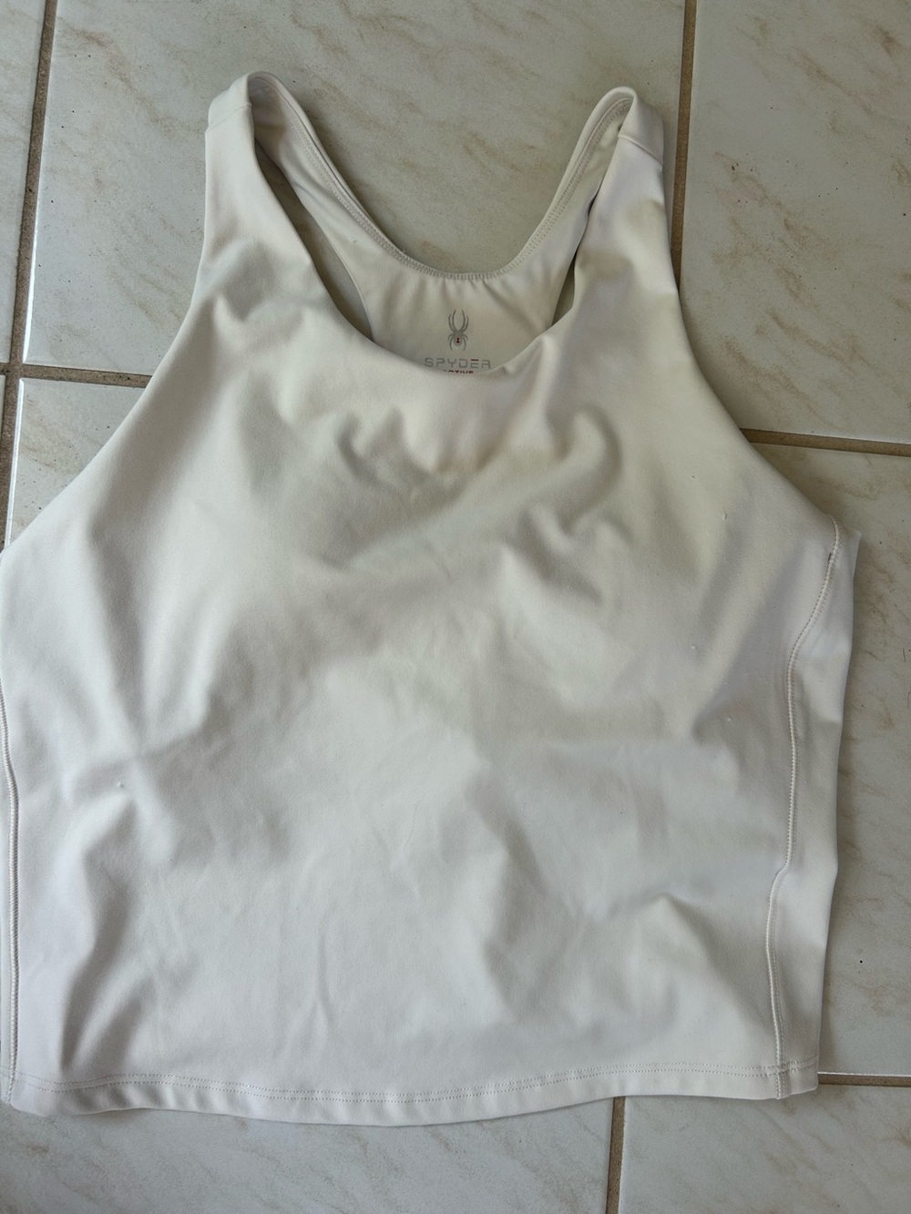 Spyder Cream Active Racerback Top with shelf bra w/ padding and Red Logo Accents